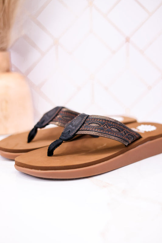 Black Western Inspired "Galya" Sandals W/ Stitching Details