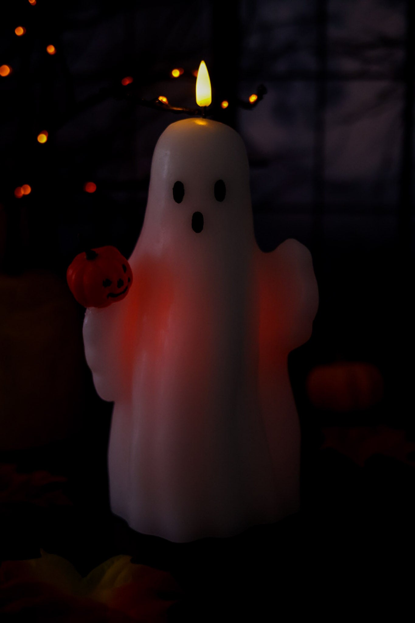 Ghost With Pumpkin LED Wax Decorative Candle Figure