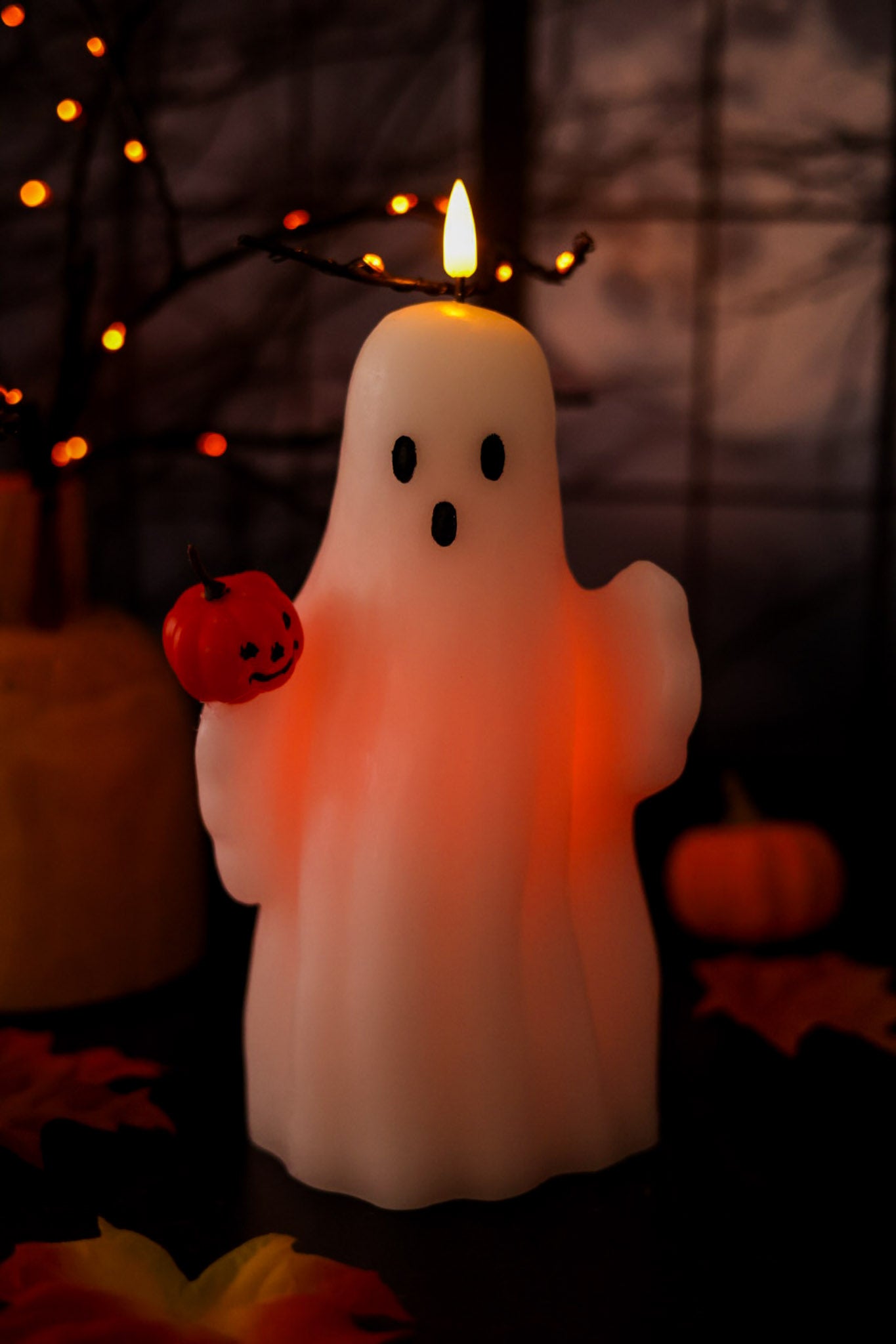 Ghost With Pumpkin LED Wax Decorative Candle Figure