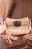 Tan Faux Leather Wrangler Belt Buckle Fringe Purse