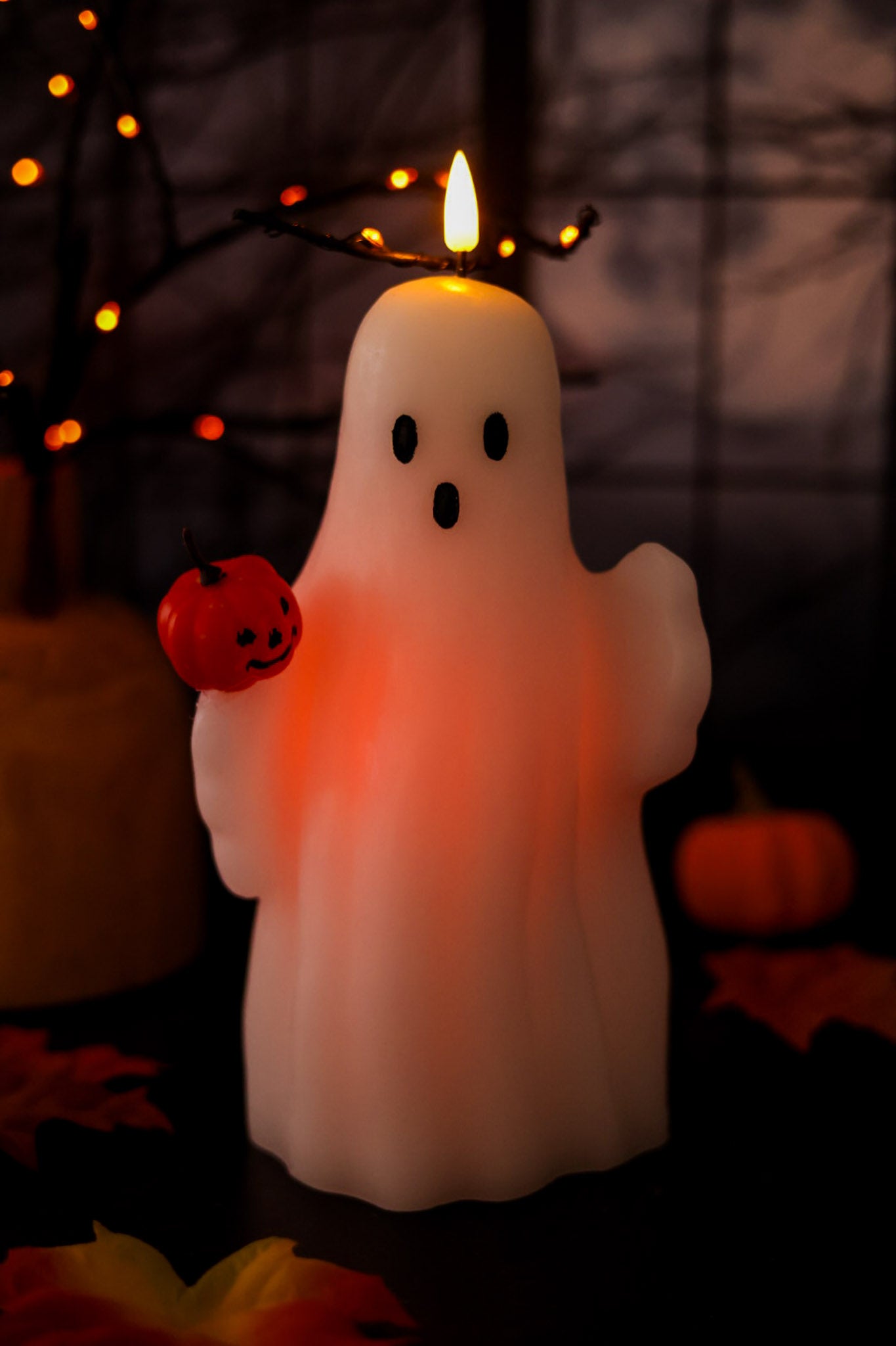 Ghost With Pumpkin LED Wax Decorative Candle Figure