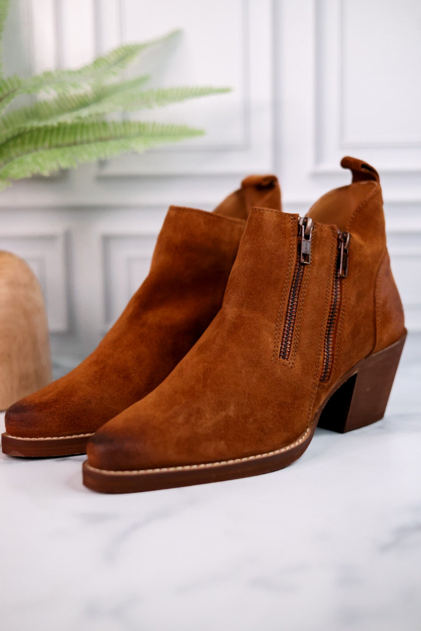 Bandit Suede Ankle Booties with Double Zippers