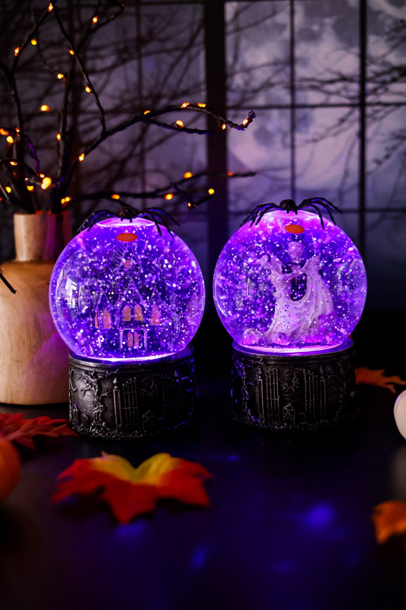 Acrylic Spooky Halloween Globes W/ Timer (Two Styles)