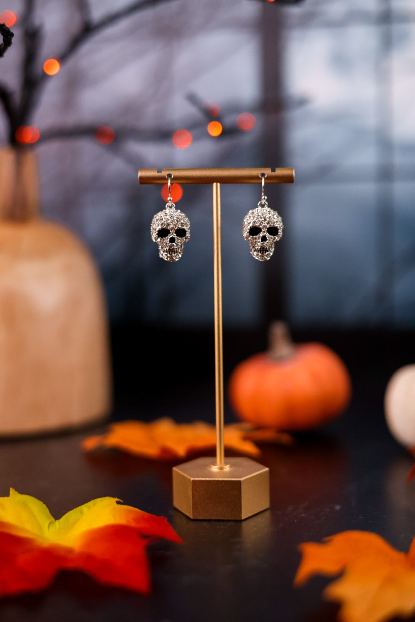 Rhinestone Studded Skull Earrings