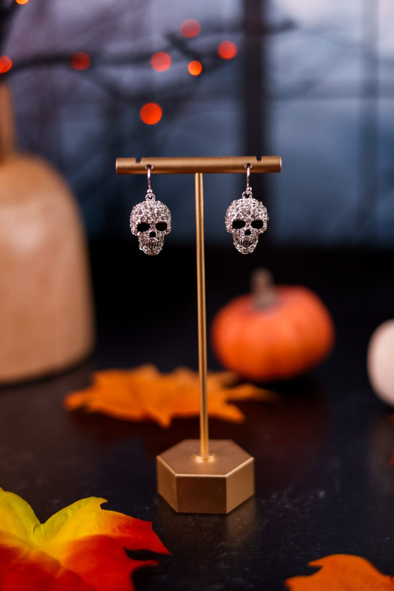 Rhinestone Studded Skull Earrings