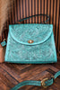 Savannah Scroll Embossed Turquoise Leather Sling Bag