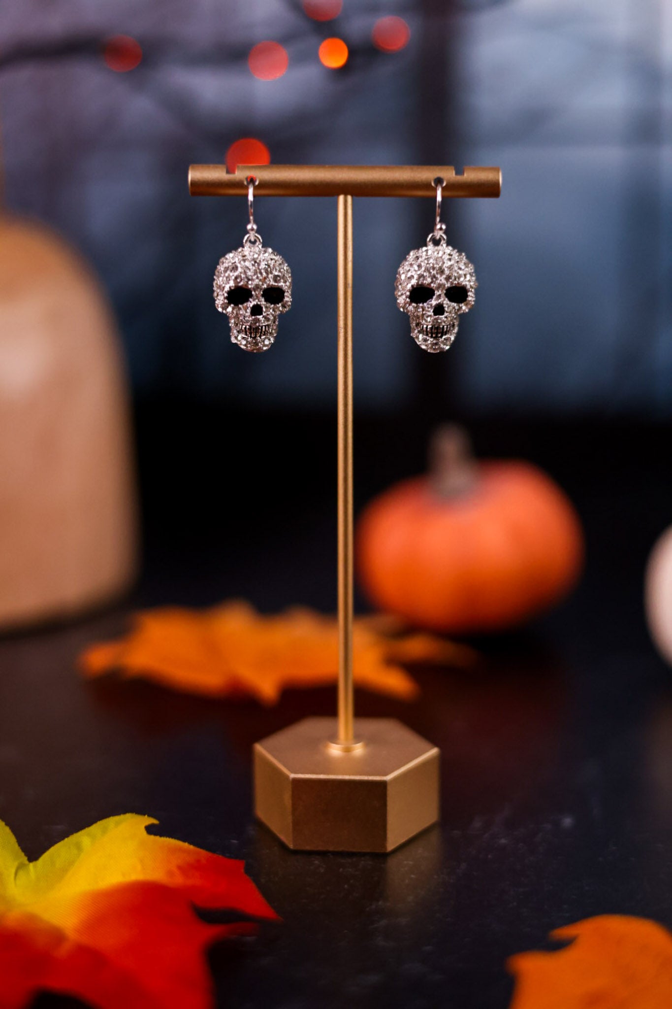 Rhinestone Studded Skull Earrings