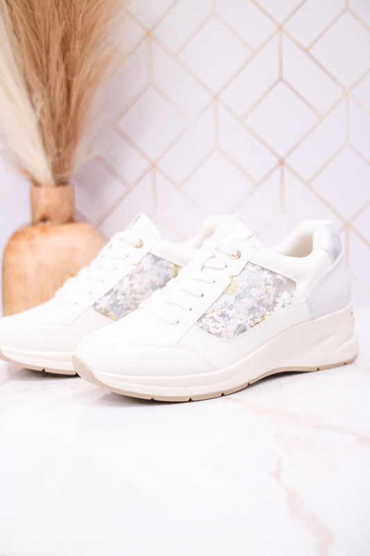 Trendy Wedge Sneakers W/ Floral Mesh Detail