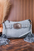 Blue Faux Leather Wrangler Belt Buckle Fringe Purse