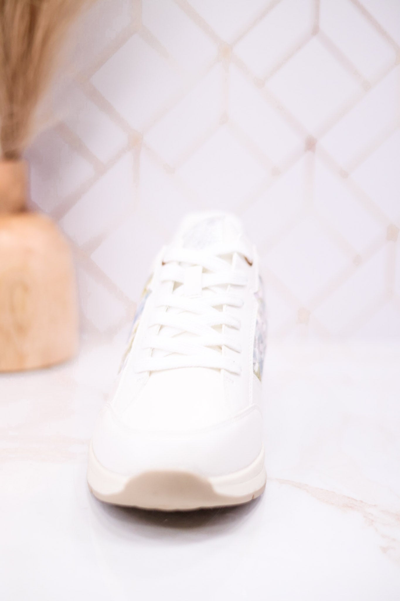 Trendy Wedge Sneakers W/ Floral Mesh Detail