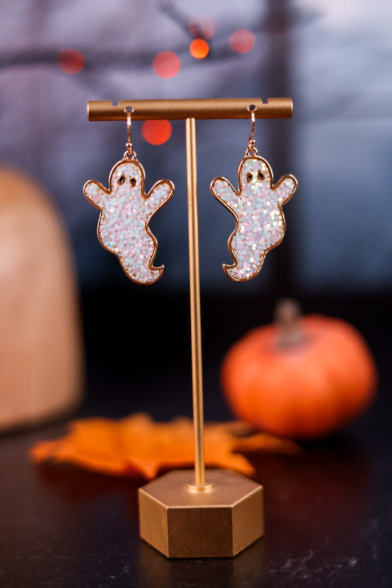Gold & Glitter Ghost Earrings