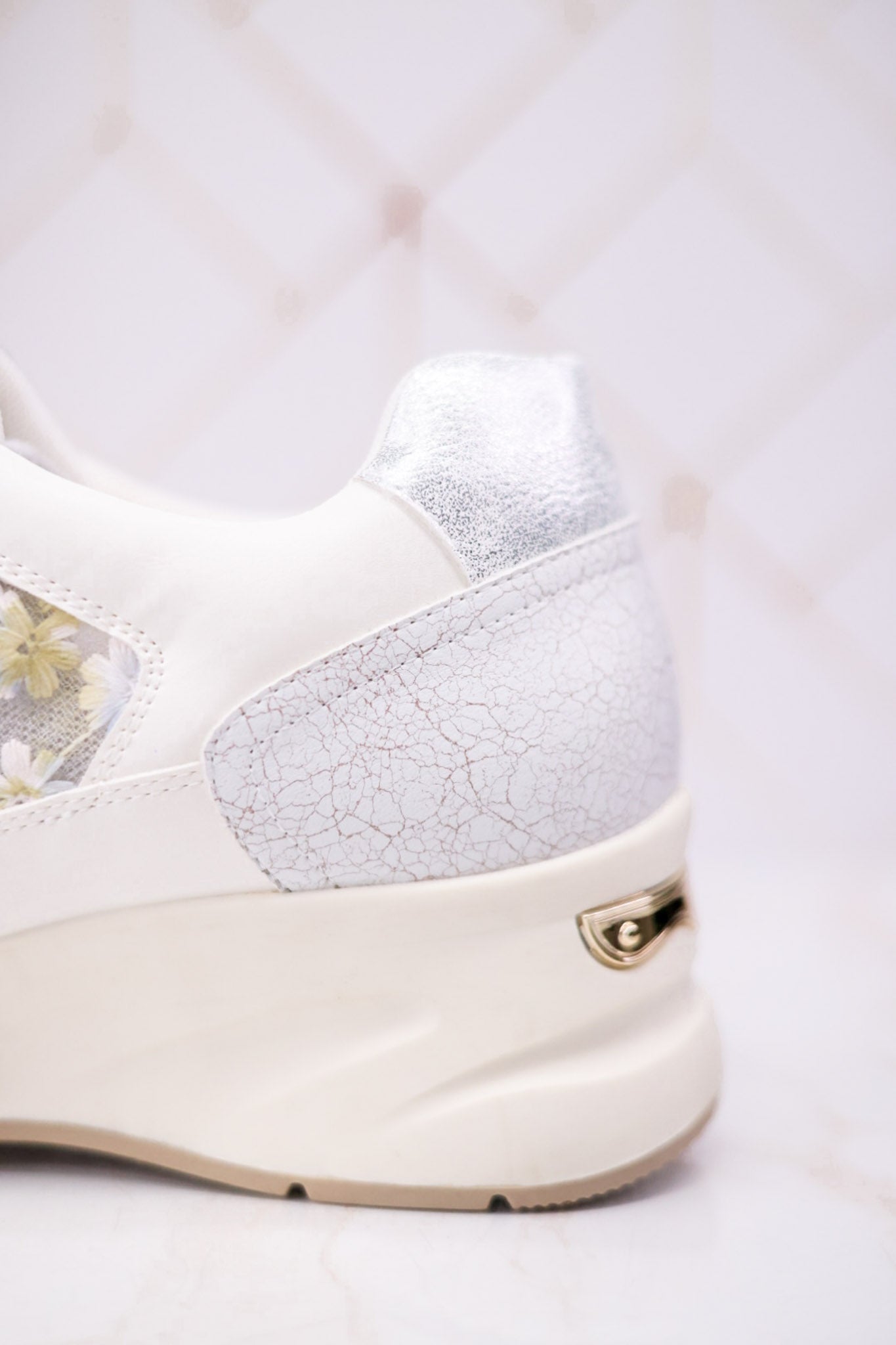 Trendy Wedge Sneakers W/ Floral Mesh Detail