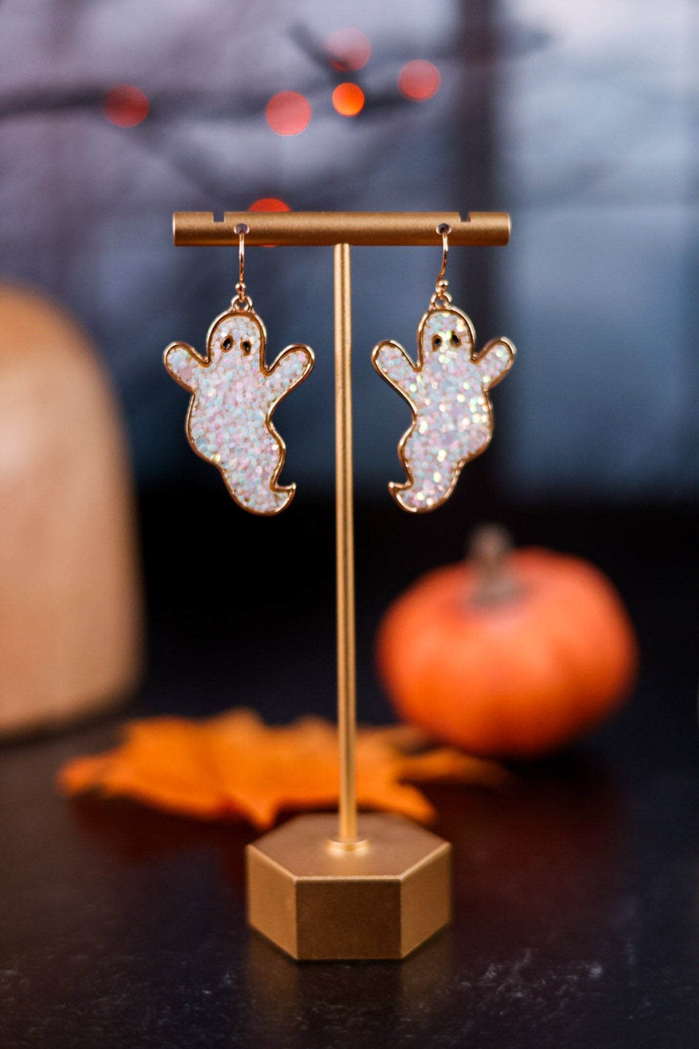 Gold & Glitter Ghost Earrings
