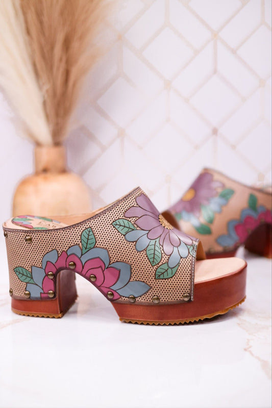Hand Painted Floral Leather Platform Sandals