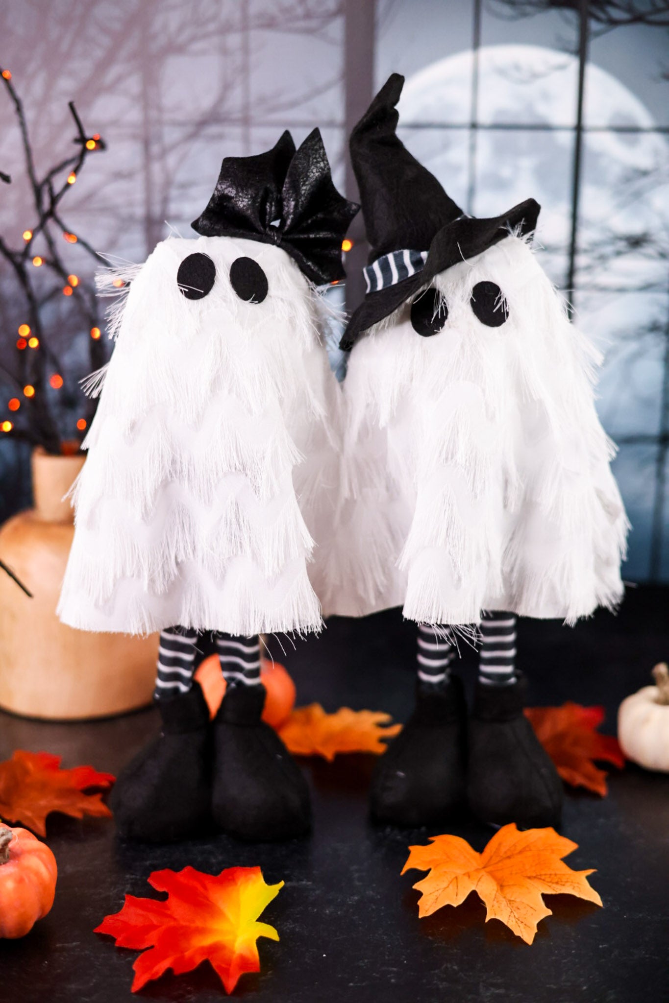 Feathery Fabric Halloween Ghost Figures (Two Styles)