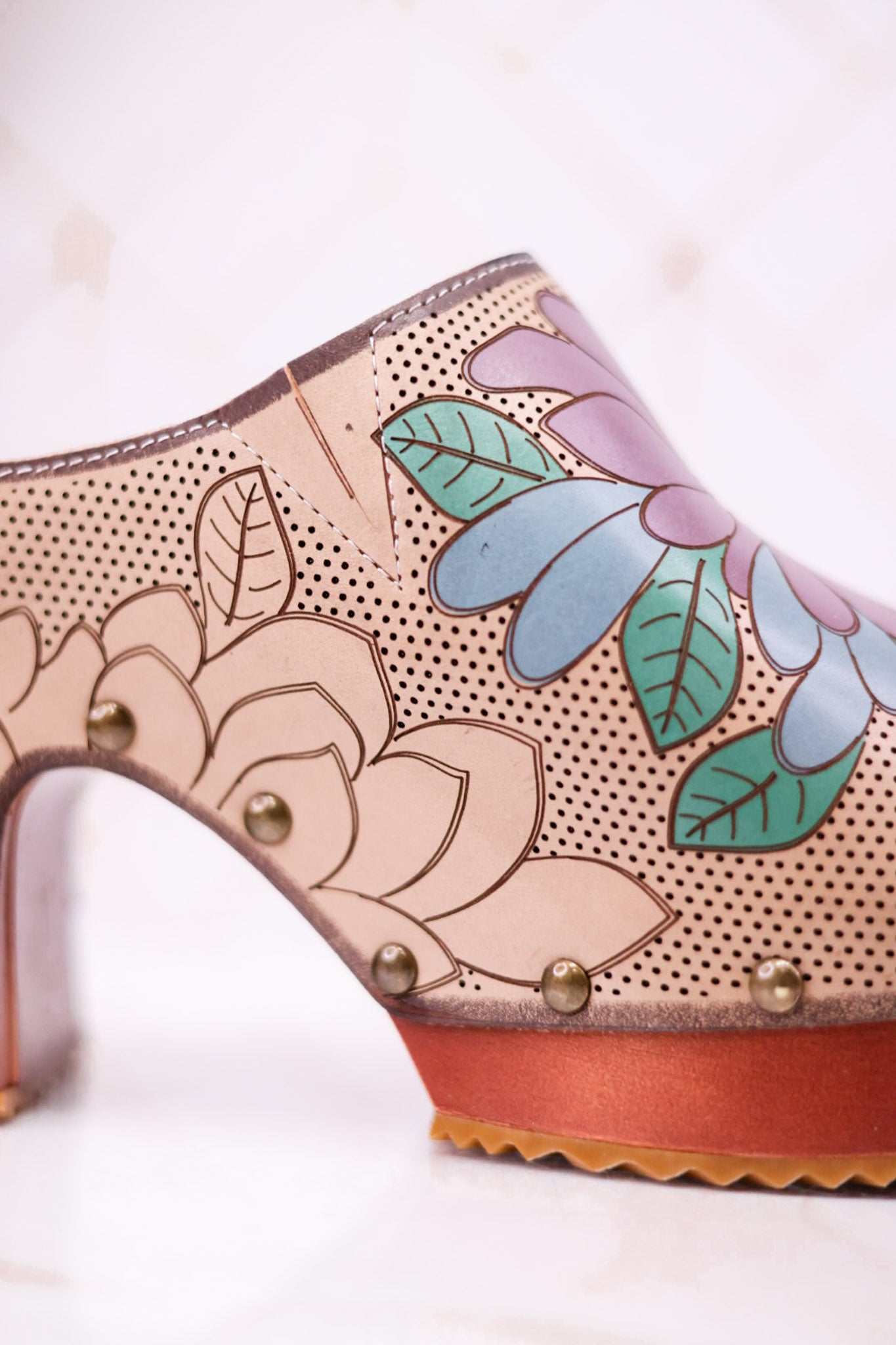 Hand Painted Floral Leather Platform Sandals