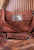 Coffee Brown Faux Leather Wrangler Belt Buckle Fringe Purse