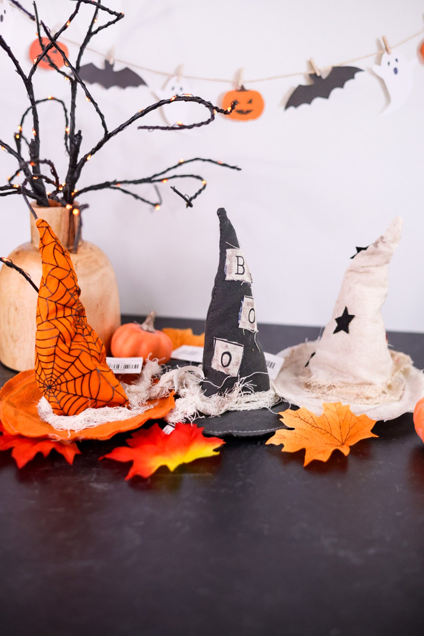 Rustic Fabric Halloween Witch Decorative Hats (Three Styles)
