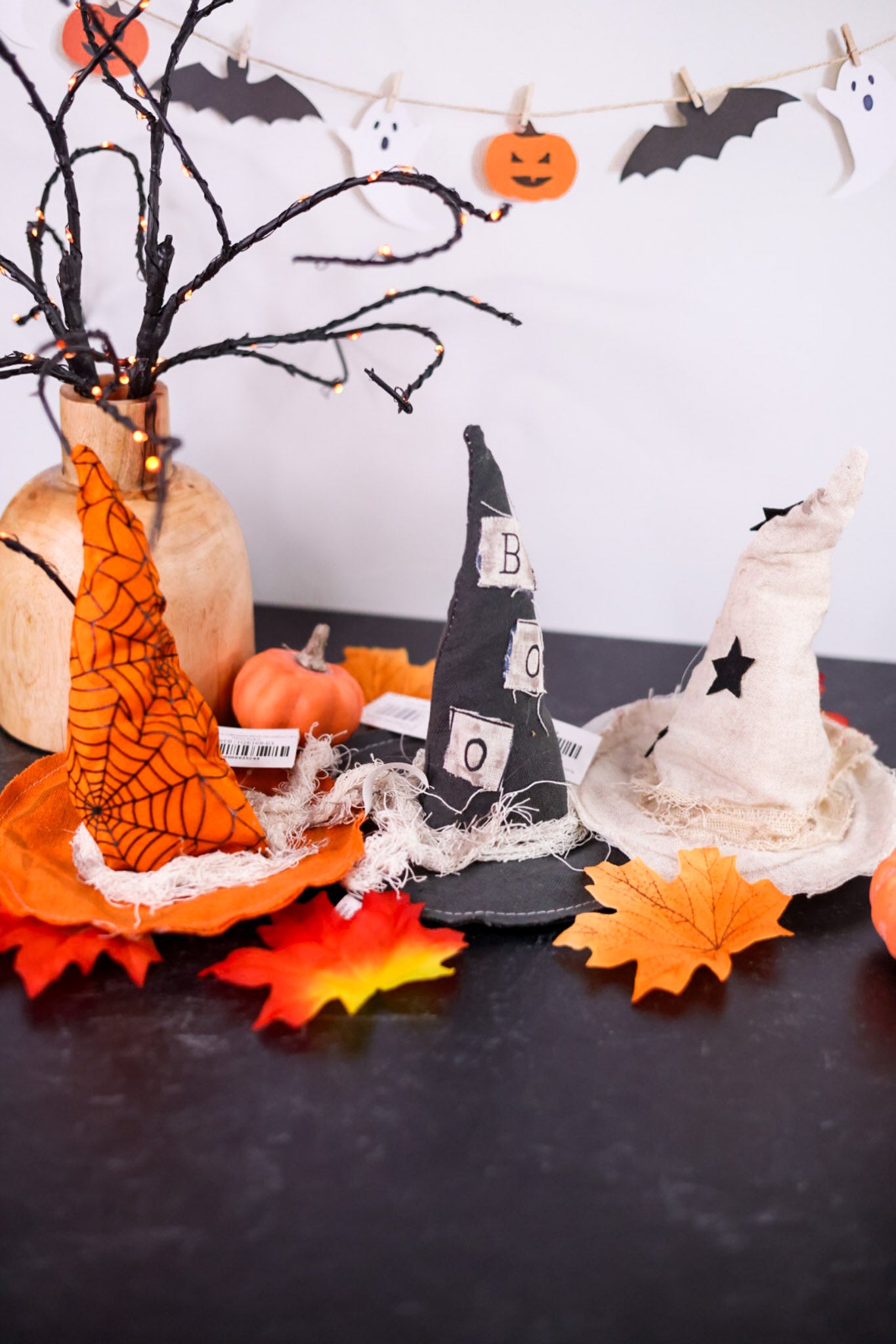 Rustic Fabric Halloween Witch Decorative Hats (Three Styles)