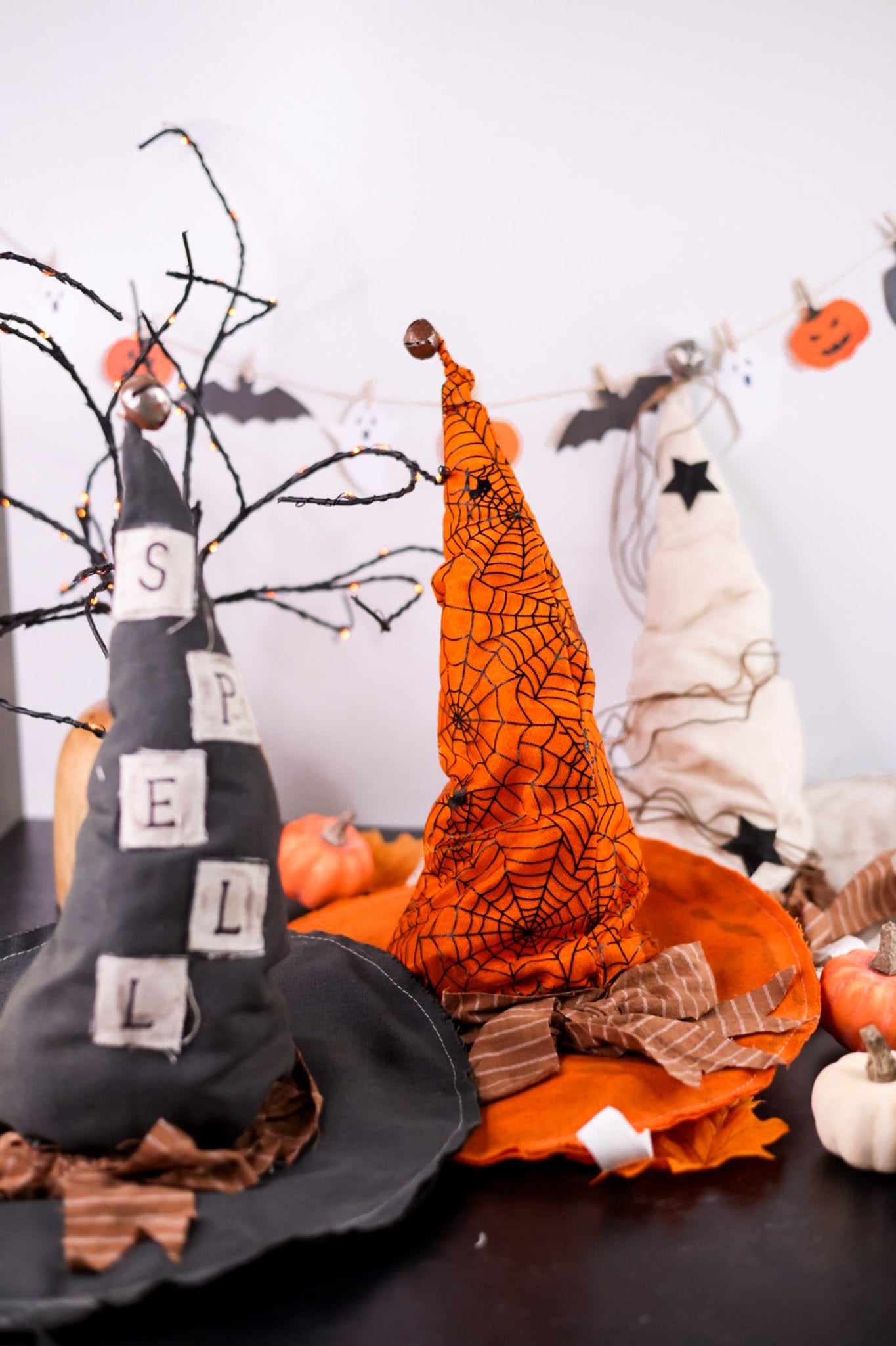 Large Fabric Rustic Halloween Decorative Witch Hats (Three Styles)