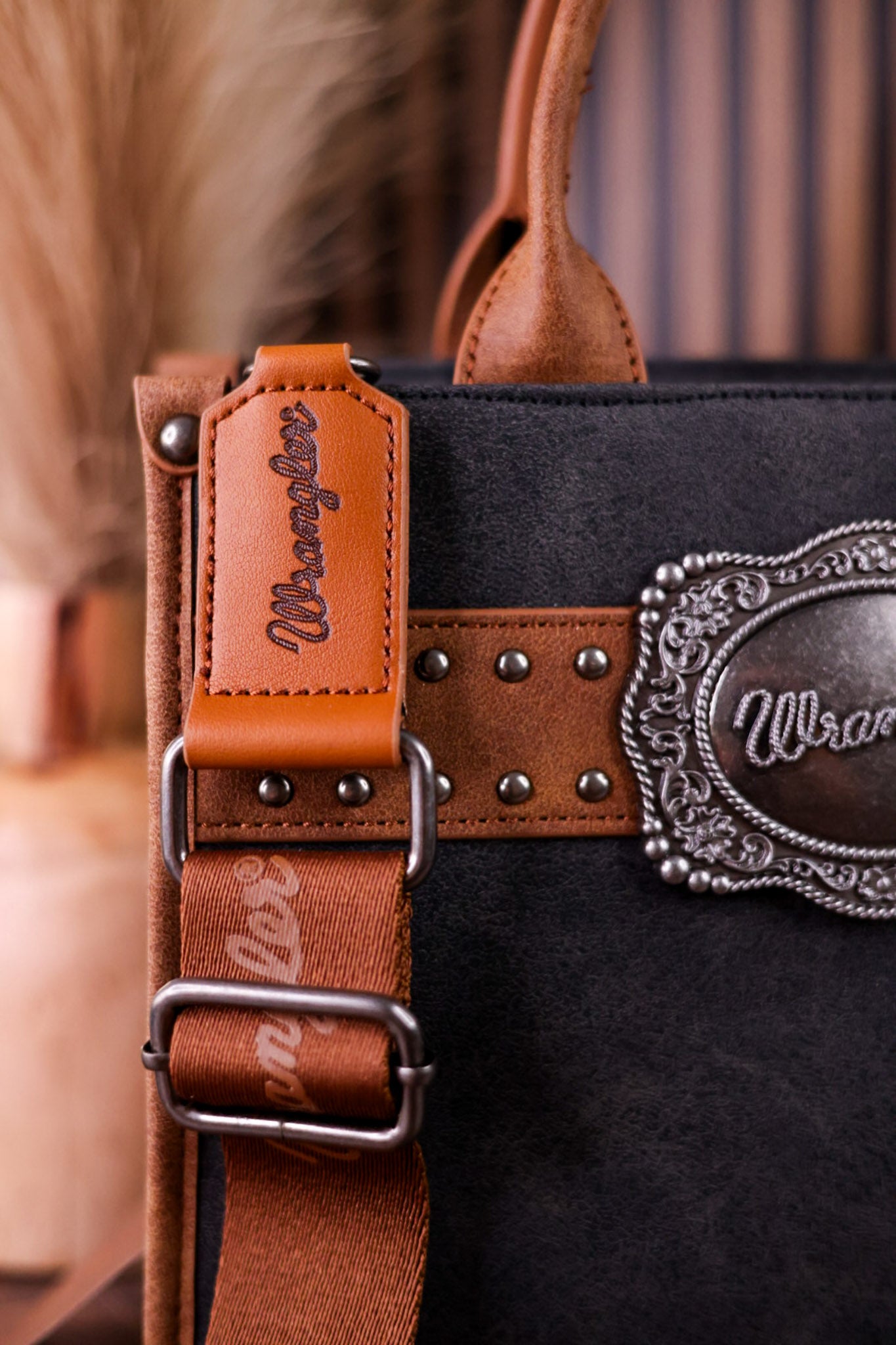 Black Wrangler Concealed Carry Tote Bag With Belt Buckle