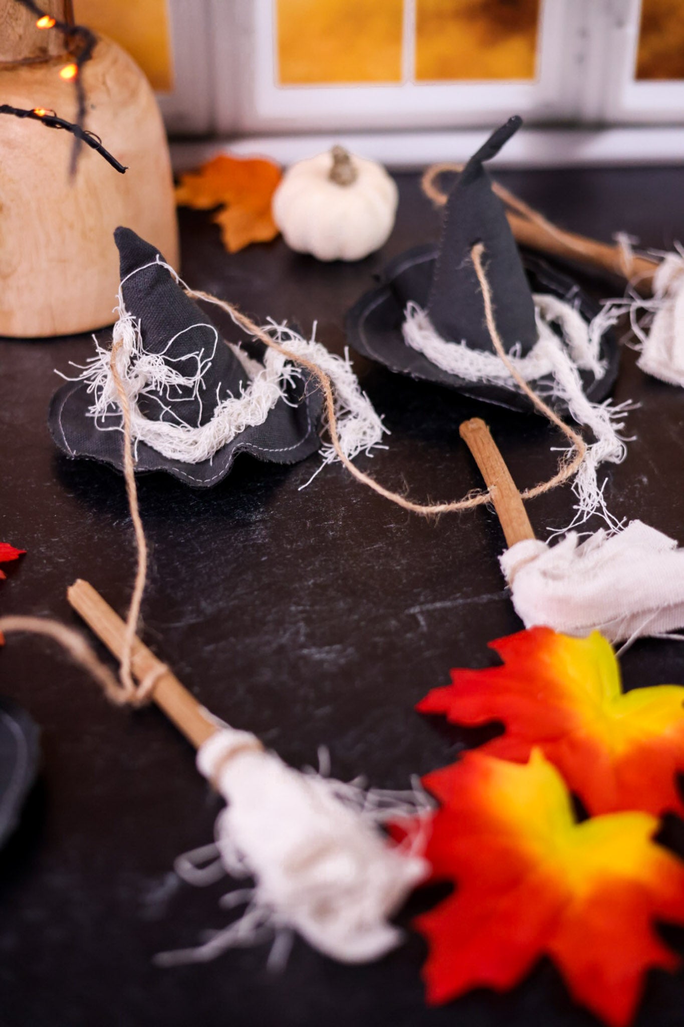 Fabric Rustic Witch Hat And Broom Garland