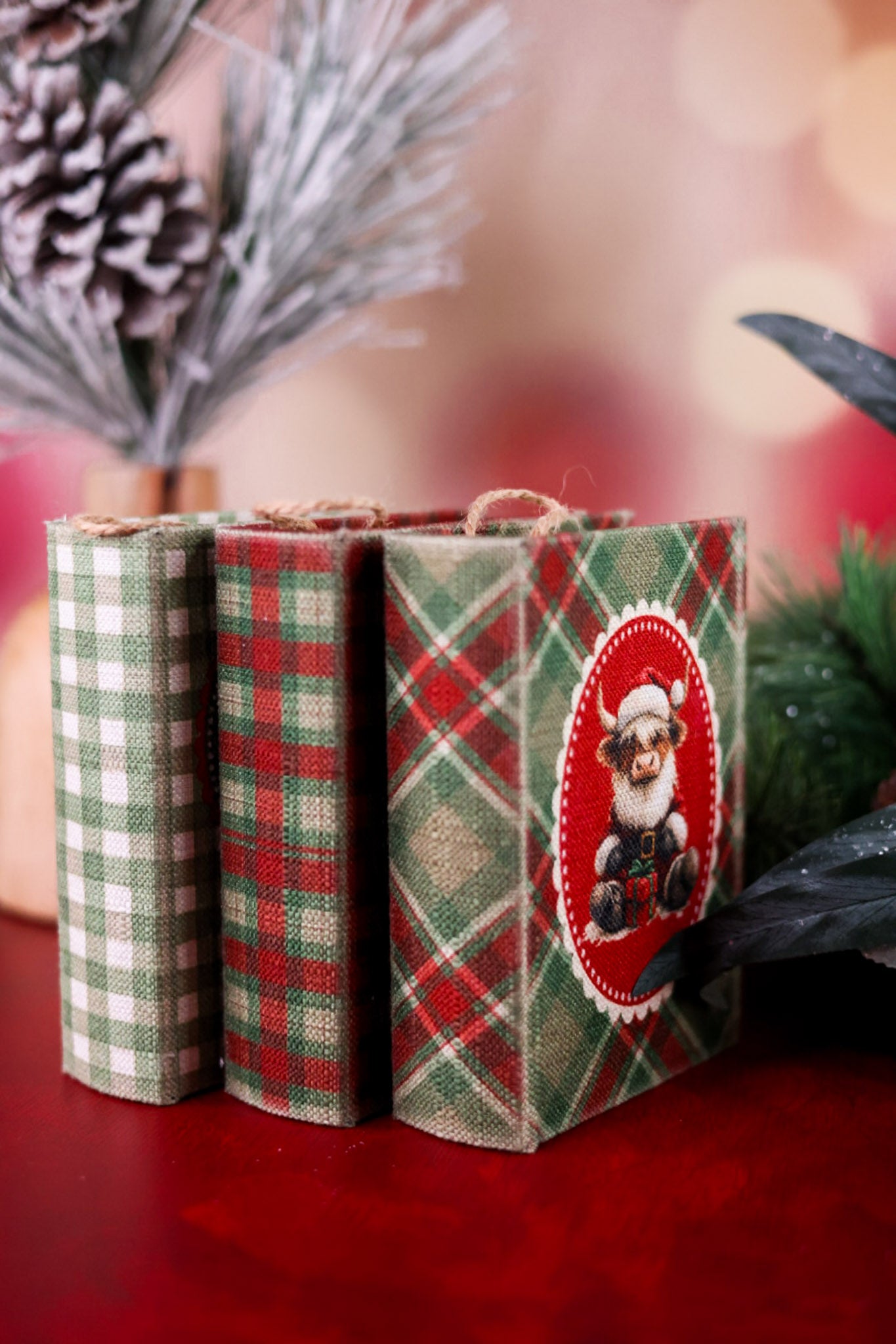 Linen Christmas Book Ornaments (Three Styles)