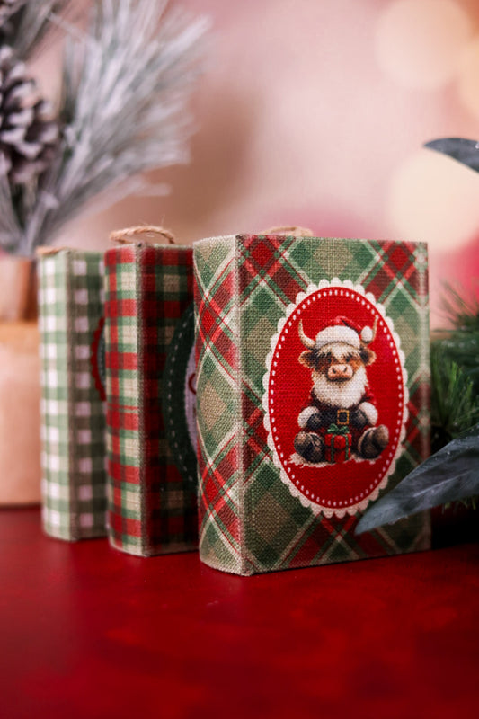Linen Christmas Book Ornaments (Three Styles)