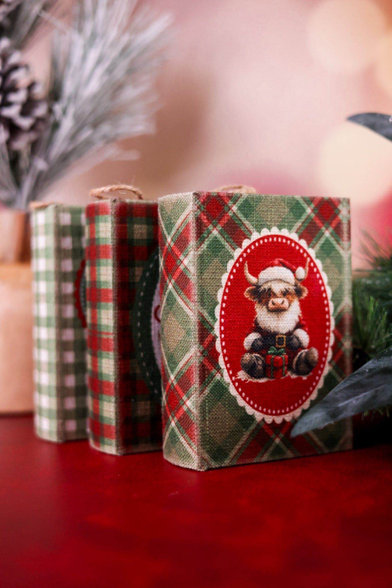 Linen Christmas Book Ornaments (Three Styles)
