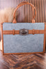 Slate Blue Vegan Leather Large Tote With Wrangler Belt Buckle