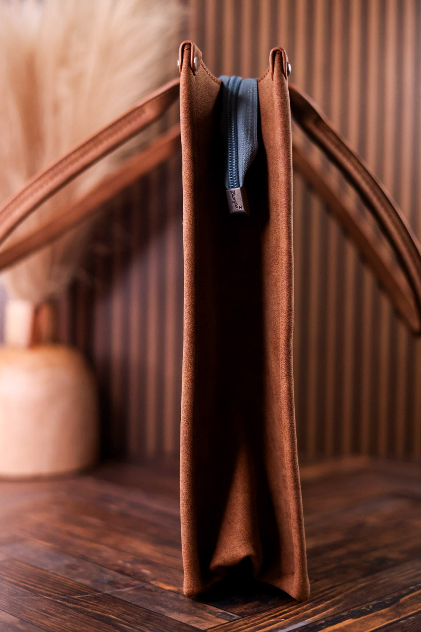 Slate Blue Vegan Leather Large Tote With Wrangler Belt Buckle