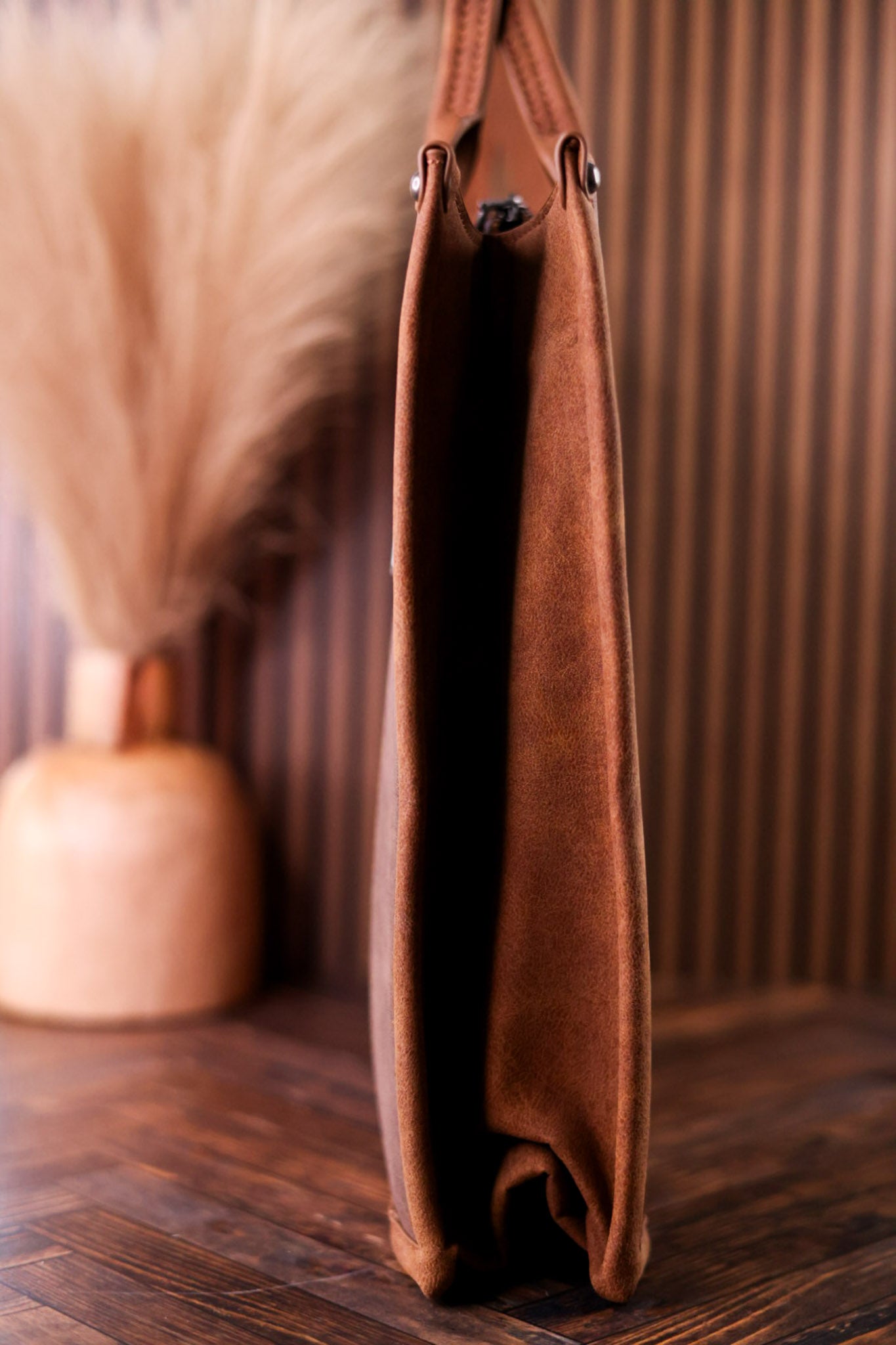 Large Coffee Brown Vegan Leather Tote Bag With Wrangler Belt Buckle