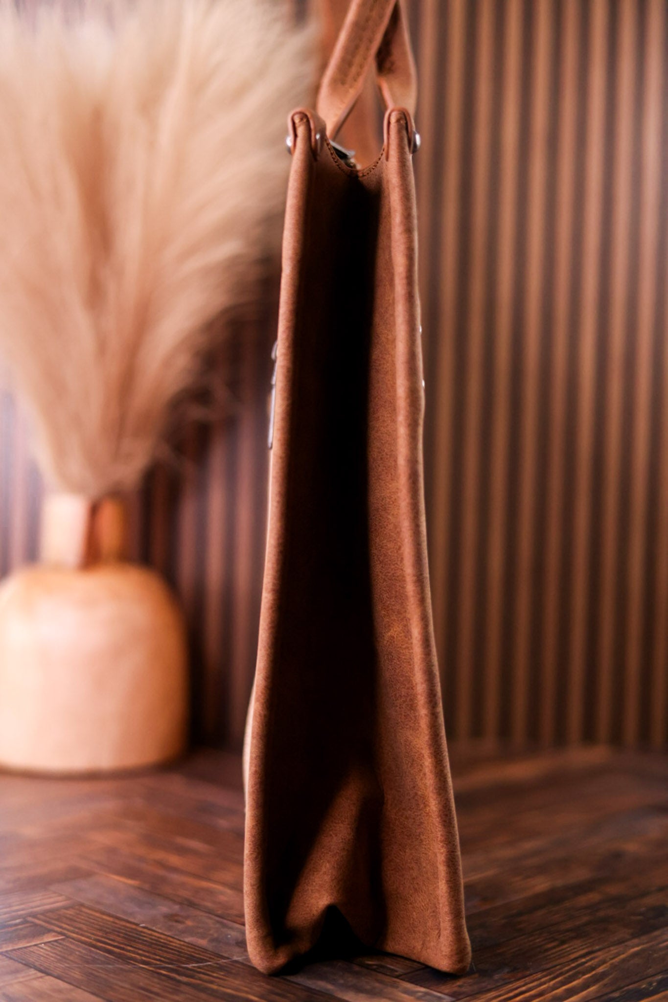 Large Tan Vegan Leather Tote Bag With Wrangler Belt Buckle