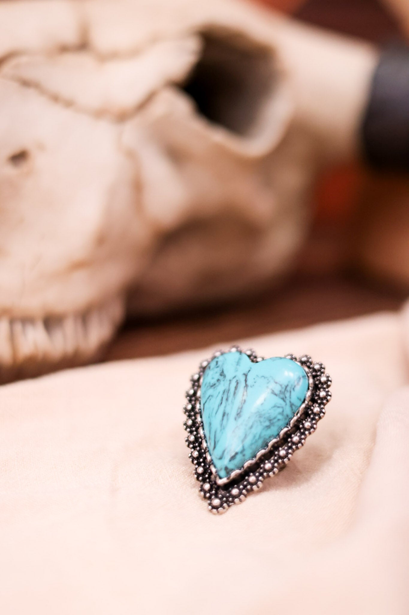 Adjustable Western Style Blue Stone Heart Ring