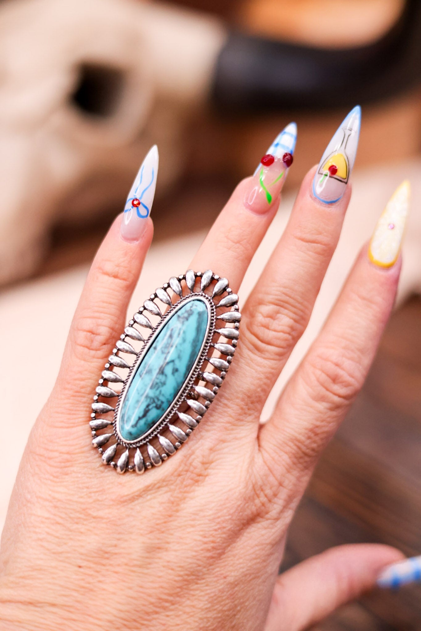 Oversized Turquoise Oval Stone Western Ring