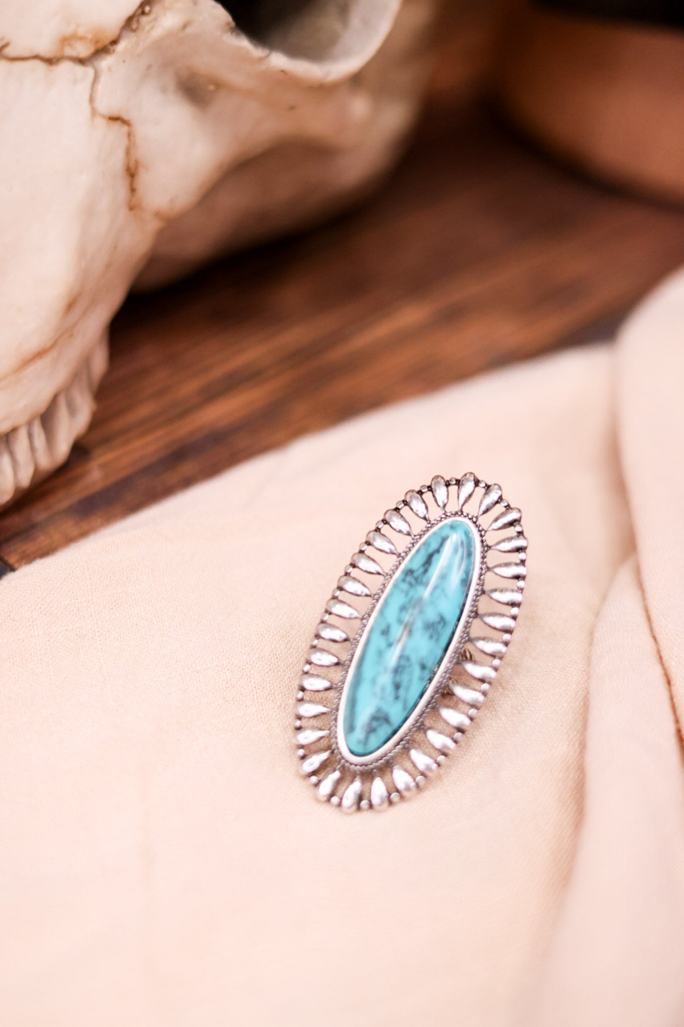 Oversized Turquoise Oval Stone Western Ring