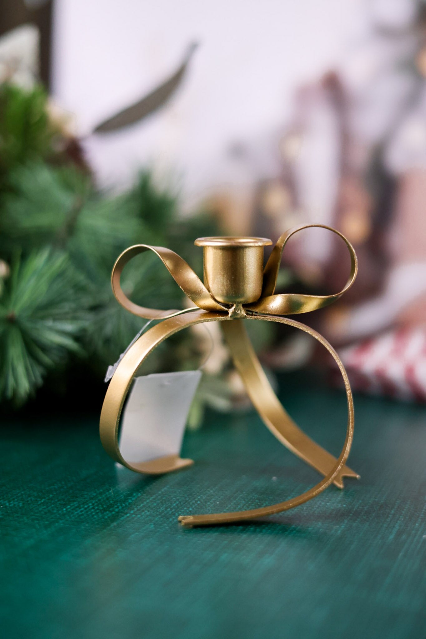 Silver & Gold Metal Bow Taper Candle Holders (Two Colors)