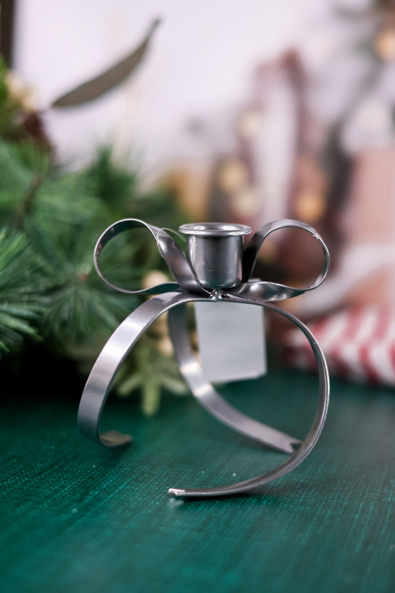 Silver & Gold Metal Bow Taper Candle Holders (Two Colors)