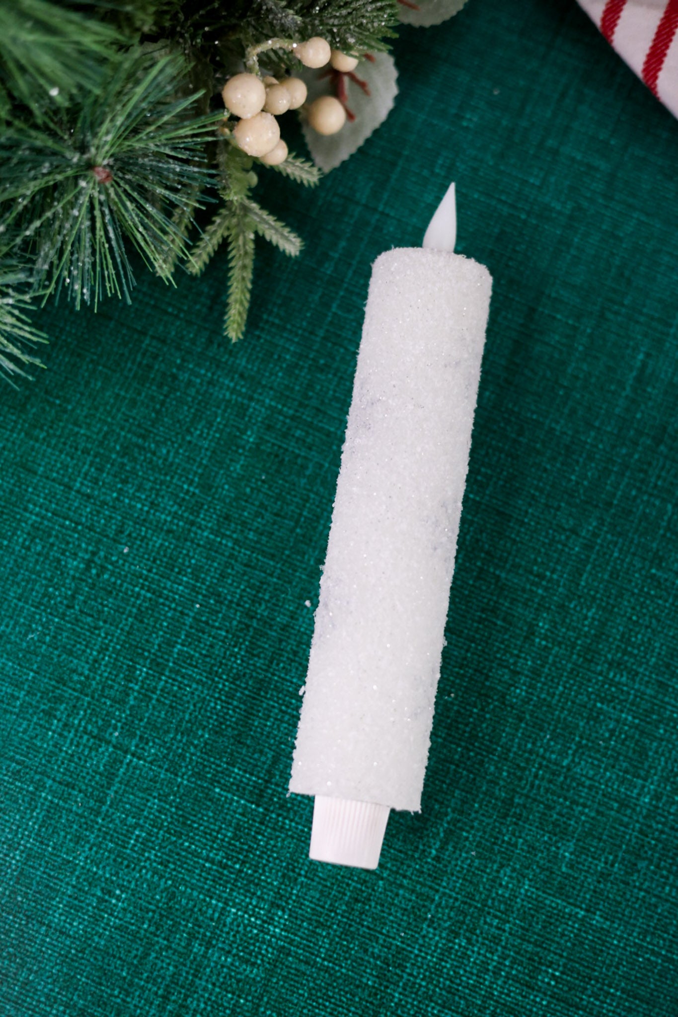 8" Frosted Snowflake White LED Taper Candle