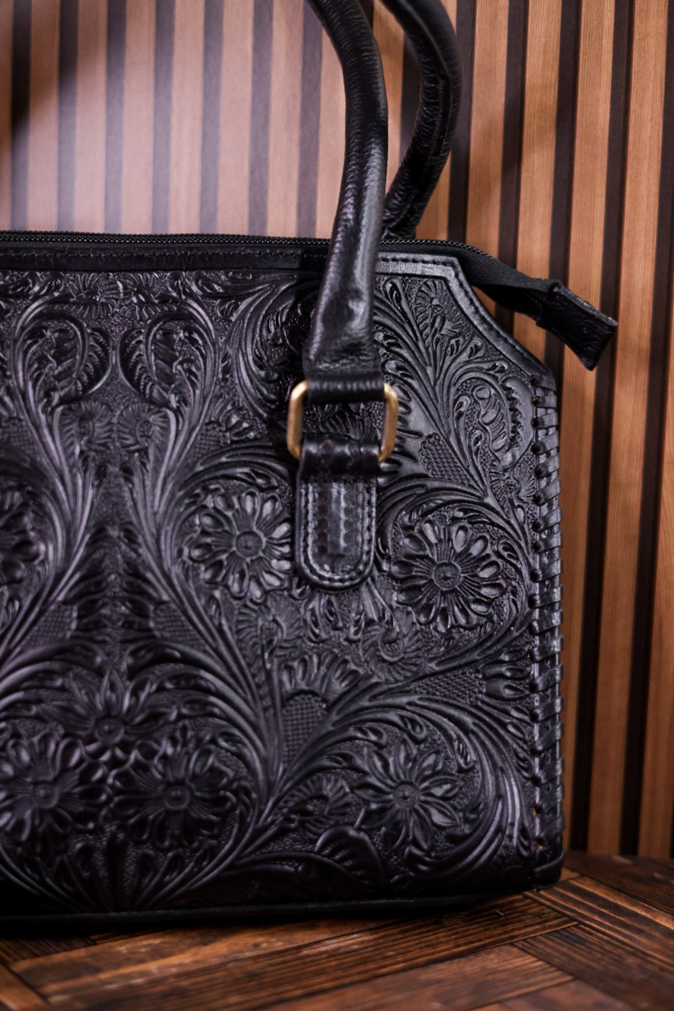 Midnight Grace Onyx Hand Tooled Leather Purse