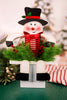 Wooden Snowman Solar Decorative Sitter