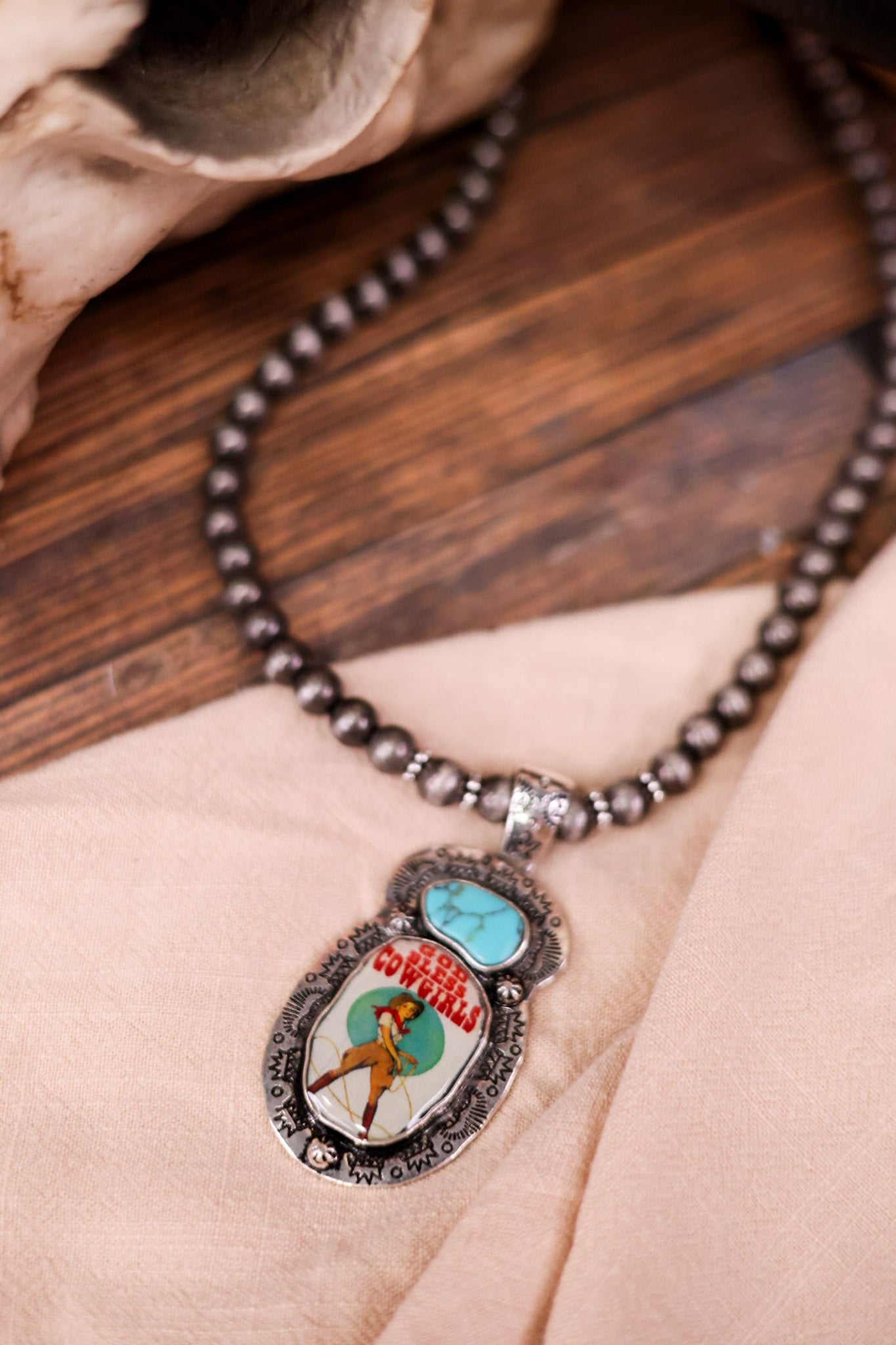 God Bless Cowgirls Western Pendant Beaded Necklace