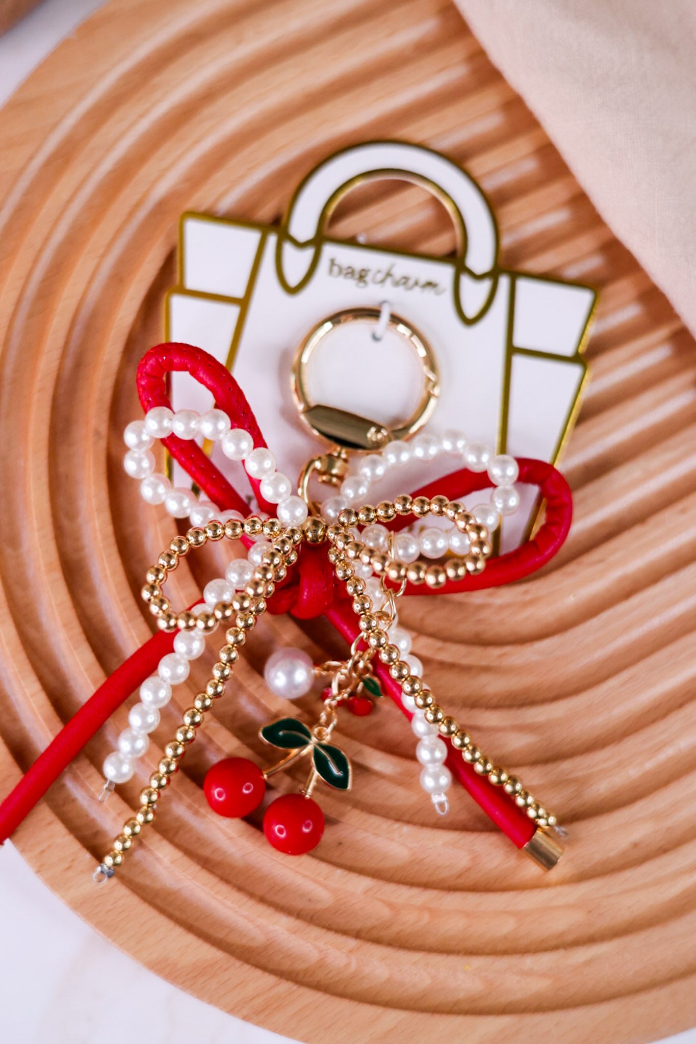 Cherry Bliss Layered Bows Bag Charm