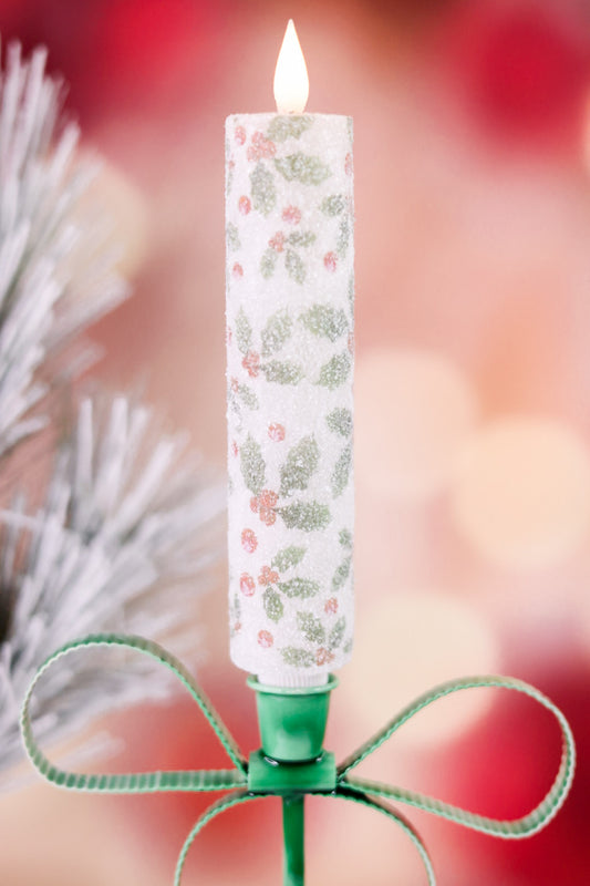 Christmas Holly 8" LED Taper Candle