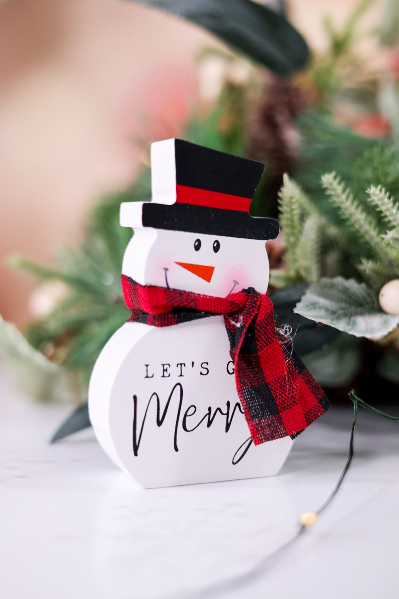 Wooden Snowman Figurine W/ Fabric Scarf (3 Styles)
