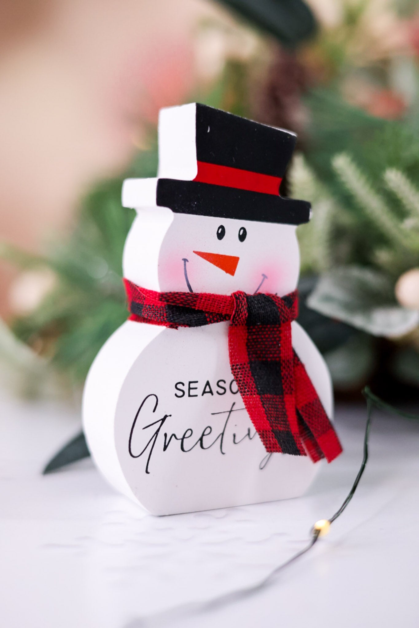 Wooden Snowman Figurine W/ Fabric Scarf (3 Styles)