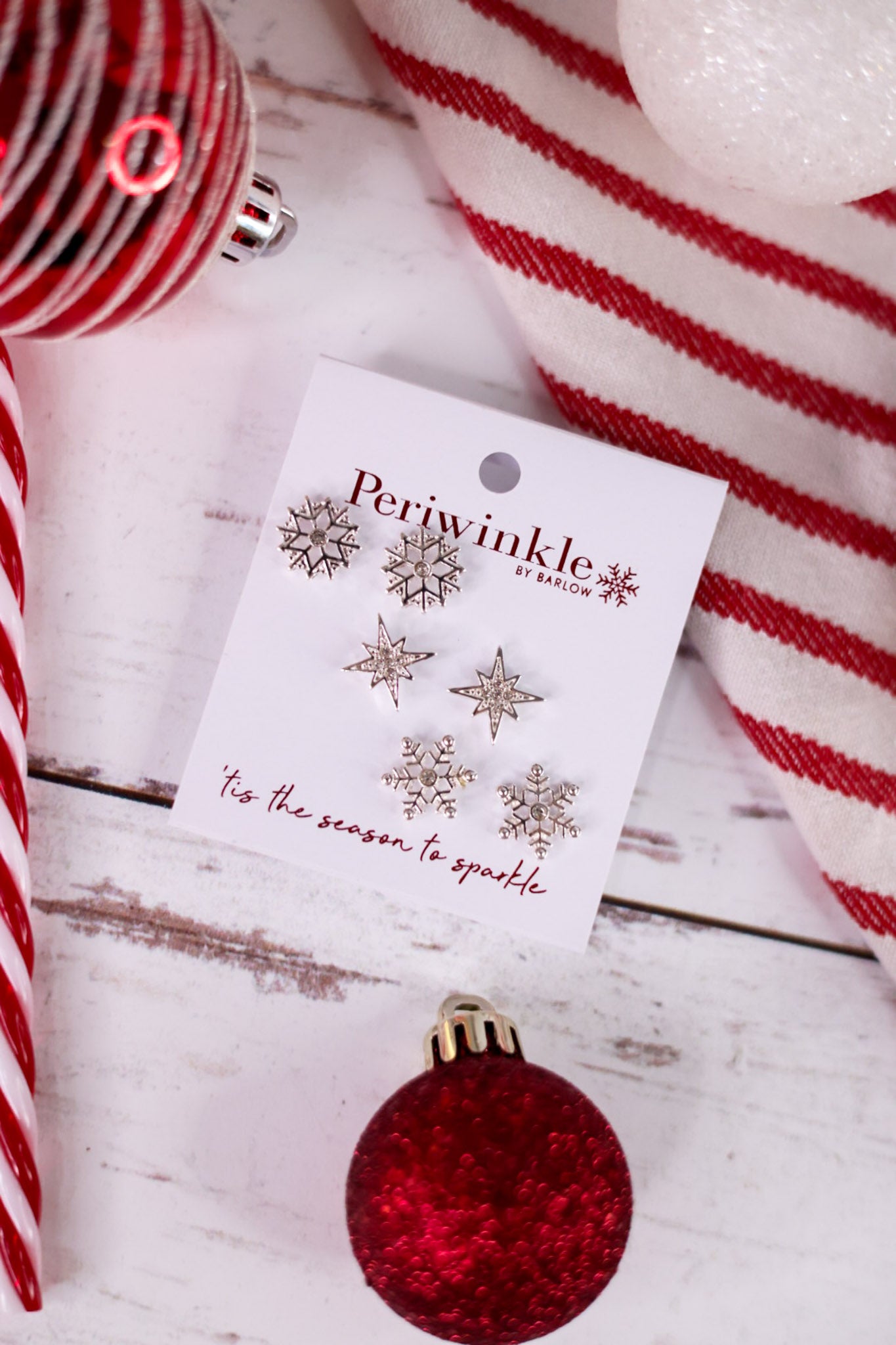 Set Of 3 Silver Snowflake Earrings