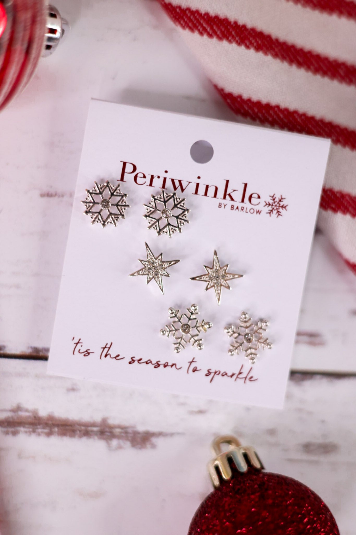 Set Of 3 Silver Snowflake Earrings