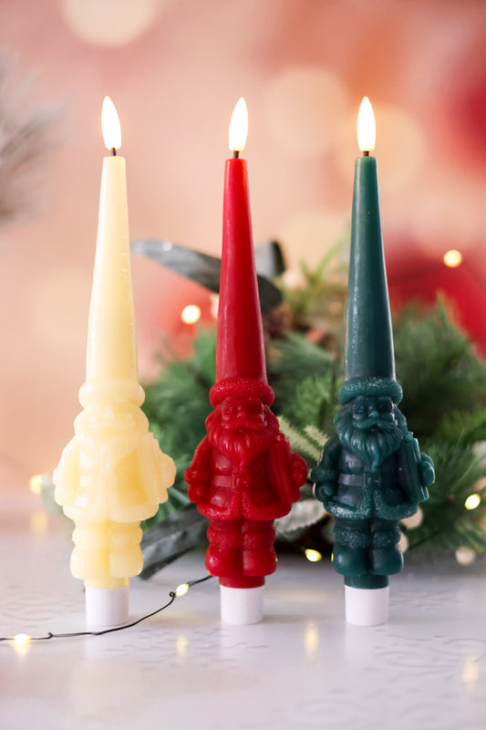 LED Santa Clause Wax Tapered Candles (3 Colors)