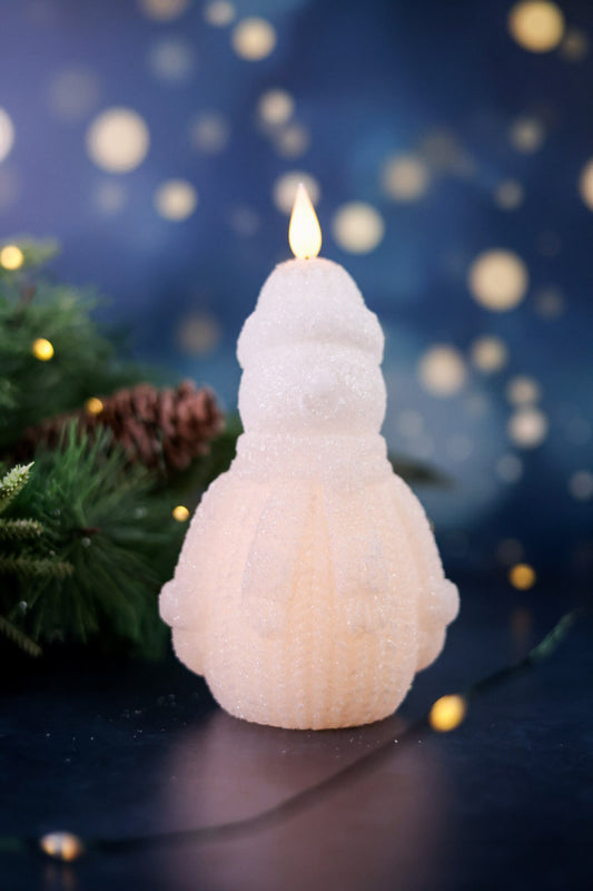 Sparkly Snowman 6" LED Candle